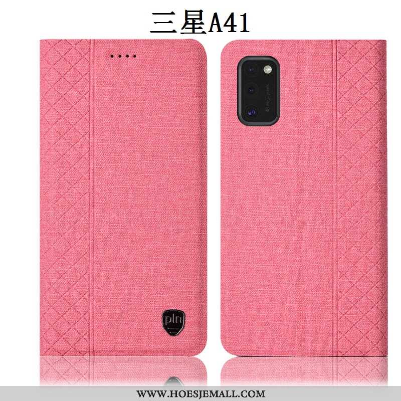 Hoesje Samsung Galaxy A41 Leren Bescherming Ster Folio Katoen En Linnen Hoes Anti-fall Roze