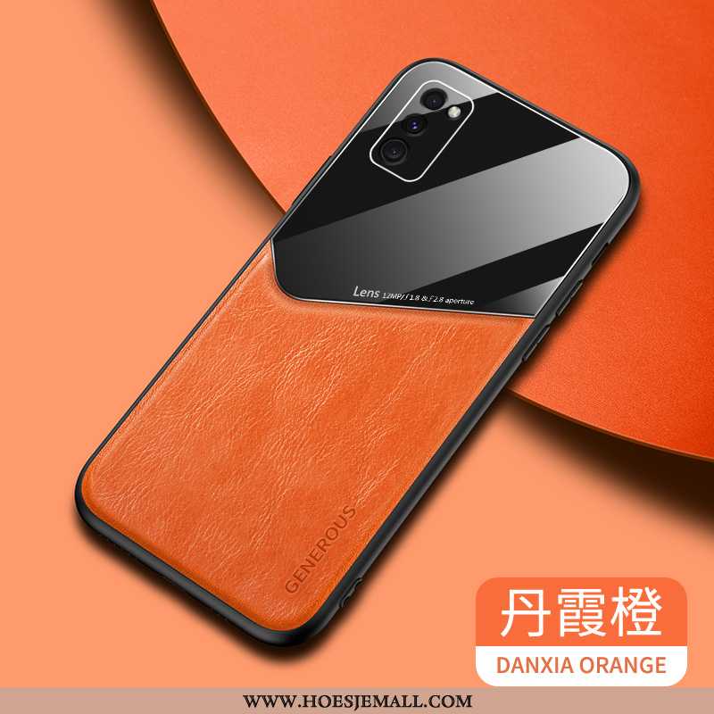 Hoes Samsung Galaxy A41 Leer Patroon Scheppend Anti-fall Persoonlijk Spiegel Oranje