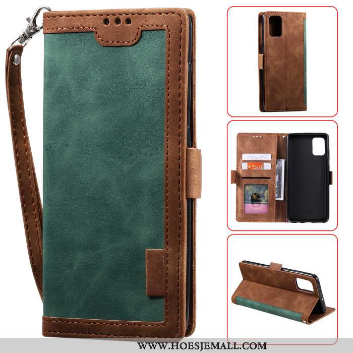 Hoes Samsung Galaxy A41 Leren Hoesje Vintage Verbinding Anti-fall Ster Mobiele Telefoon Groen