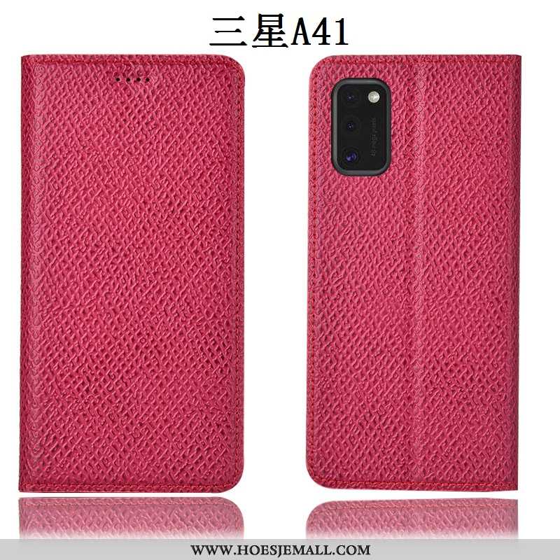 Hoes Samsung Galaxy A41 Patroon Bescherming Hoesje Anti-fall Rood Leren Roos