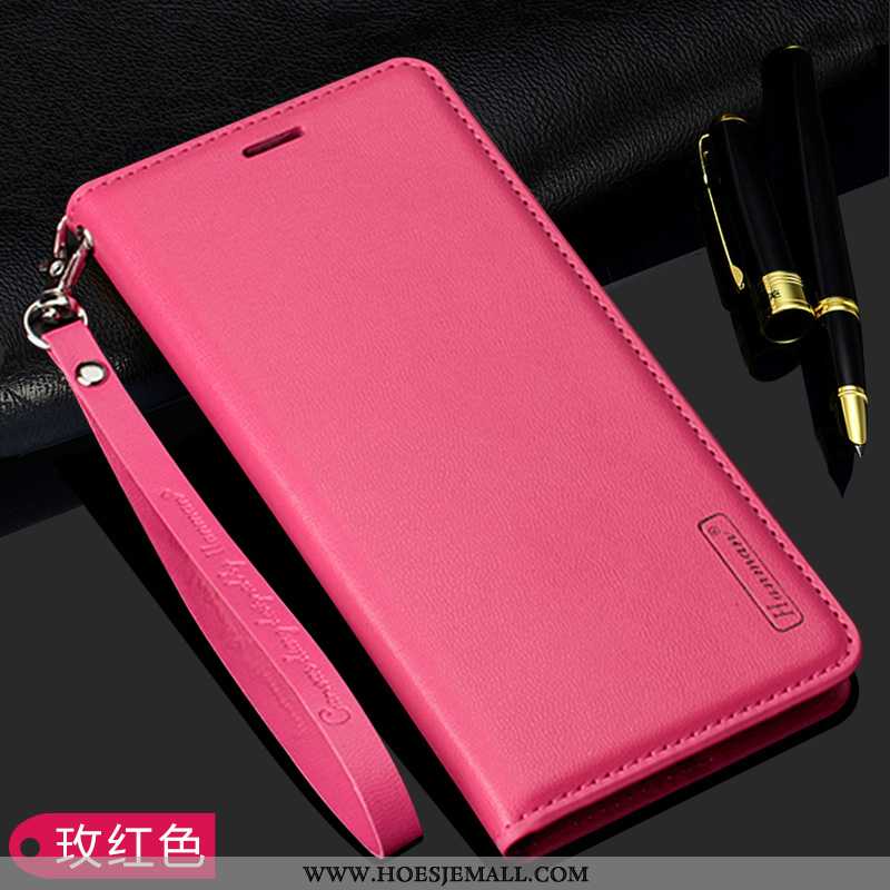 Hoes Samsung Galaxy A50 Leren Hoesje Hanger Vouw Mobiele Telefoon Kaart Tas Folio Bedrijf Roze