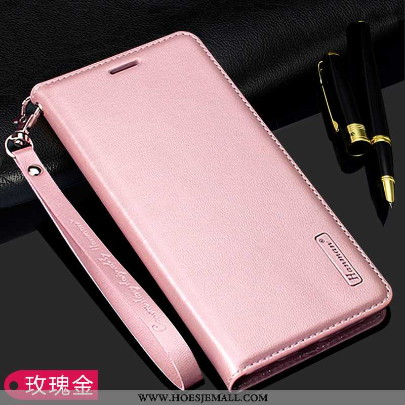 Hoes Samsung Galaxy A50 Leren Hoesje Hanger Vouw Mobiele Telefoon Kaart Tas Folio Bedrijf Roze