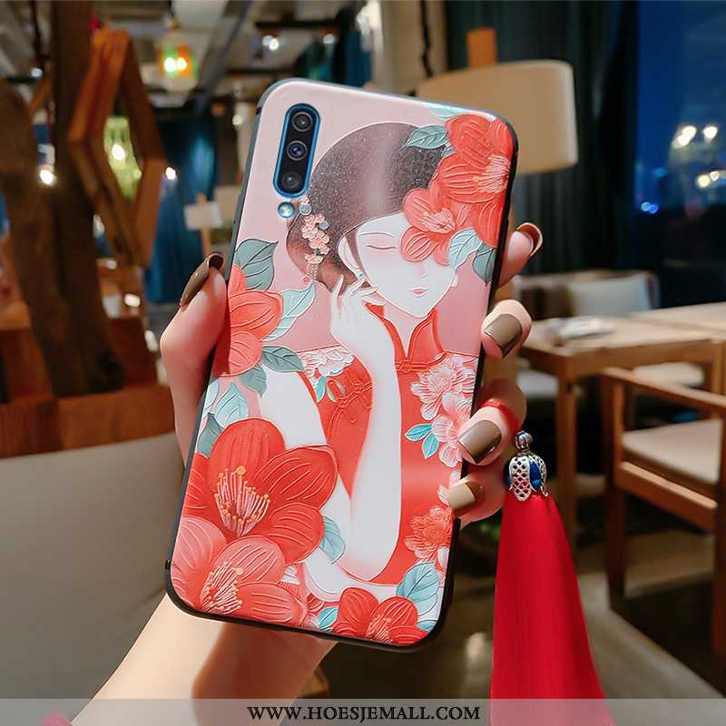 Hoesje Samsung Galaxy A50 Bescherming Reliëf Chinese Stijl Hoes All Inclusive Anti-fall Rood