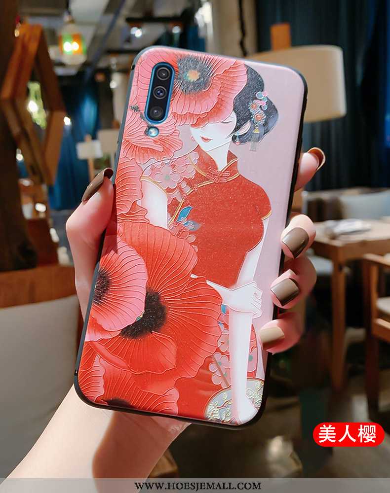 Hoesje Samsung Galaxy A50 Bescherming Reliëf Chinese Stijl Hoes All Inclusive Anti-fall Rood