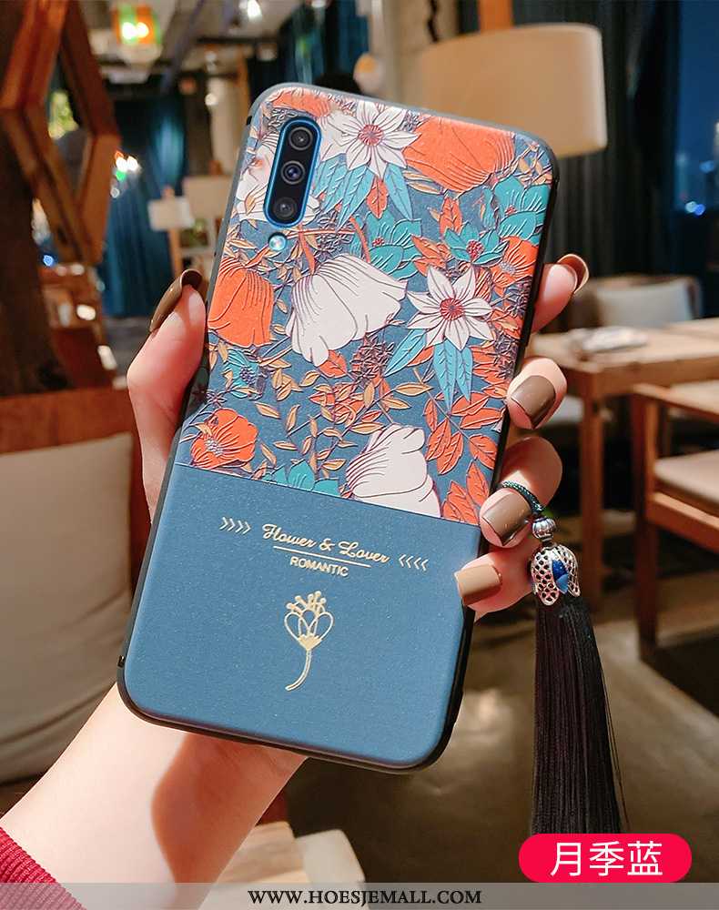 Hoes Samsung Galaxy A50 Vintage Super Siliconen Hoesje Bescherming Wind Blauw Blauwe