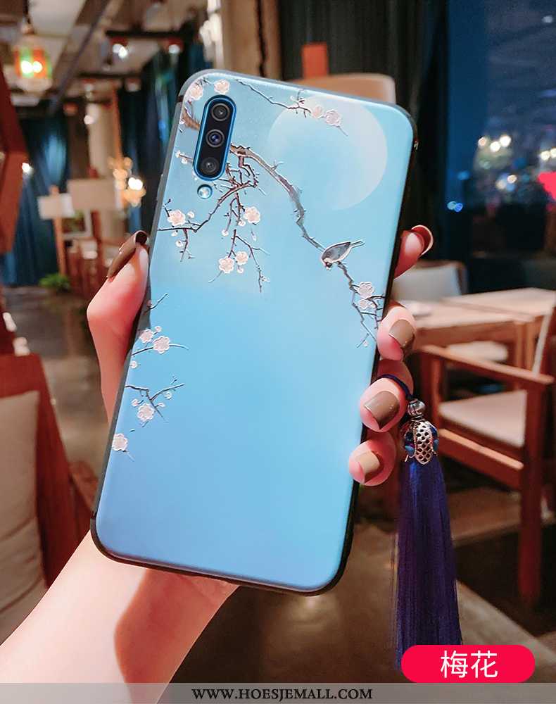 Hoes Samsung Galaxy A50 Vintage Super Siliconen Hoesje Bescherming Wind Blauw Blauwe