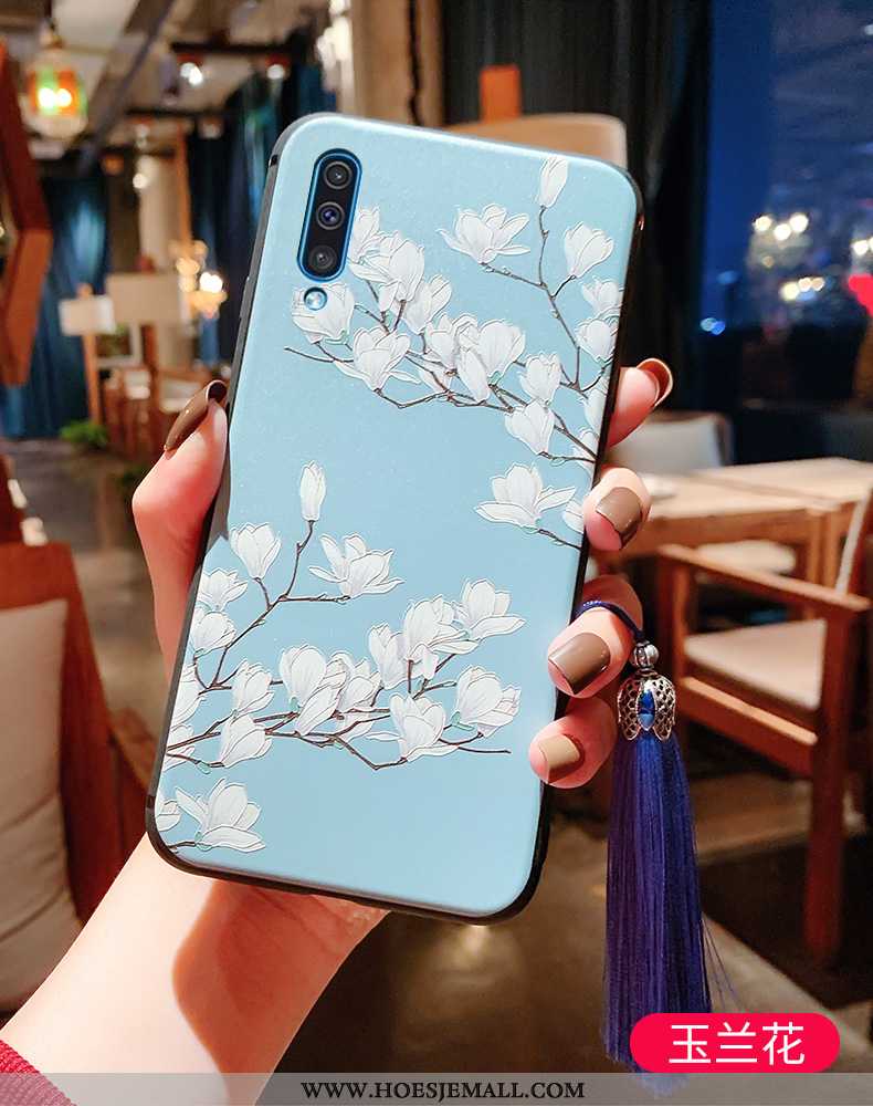 Hoes Samsung Galaxy A50 Vintage Super Siliconen Hoesje Bescherming Wind Blauw Blauwe