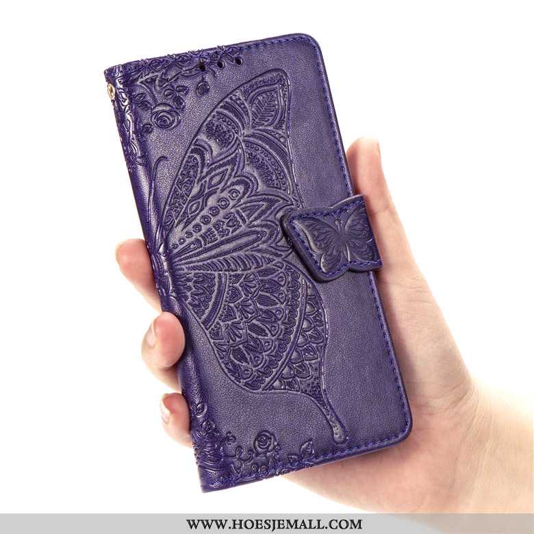 Hoesje Samsung Galaxy A50s Bescherming Leren Folio Bloemen Anti-fall Purper Mobiele Telefoon