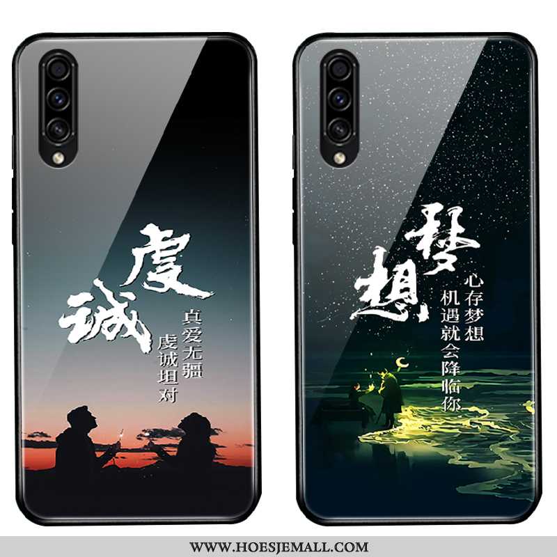 Hoes Samsung Galaxy A50s Persoonlijk Bescherming Glas Hoesje Landschap Lovers Donkerblauwe