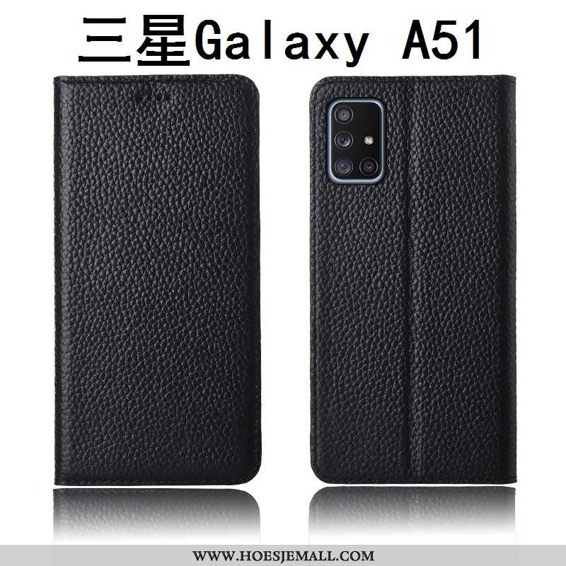 Hoesje Samsung Galaxy A51 Leren Schrobben Clamshell Anti-fall Khaki Echt Leer Siliconen