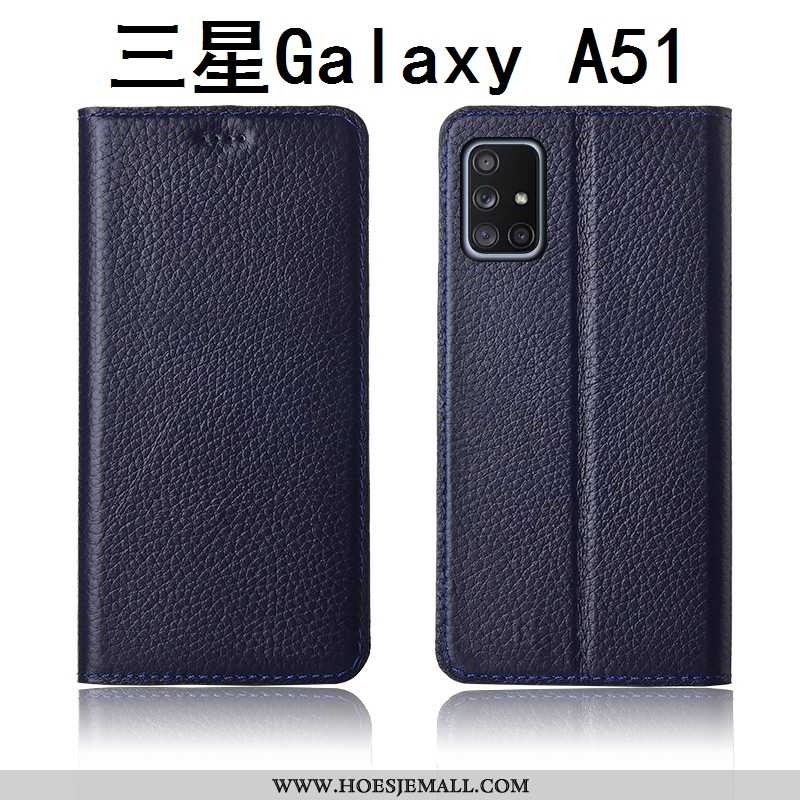 Hoesje Samsung Galaxy A51 Leren Schrobben Clamshell Anti-fall Khaki Echt Leer Siliconen