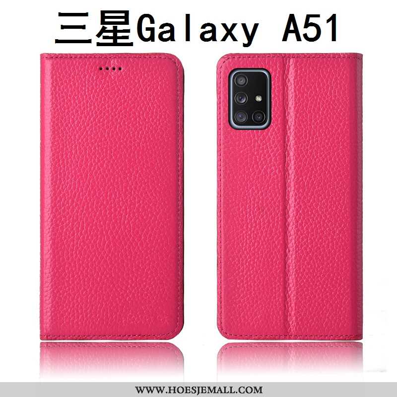 Hoesje Samsung Galaxy A51 Leren Schrobben Clamshell Anti-fall Khaki Echt Leer Siliconen