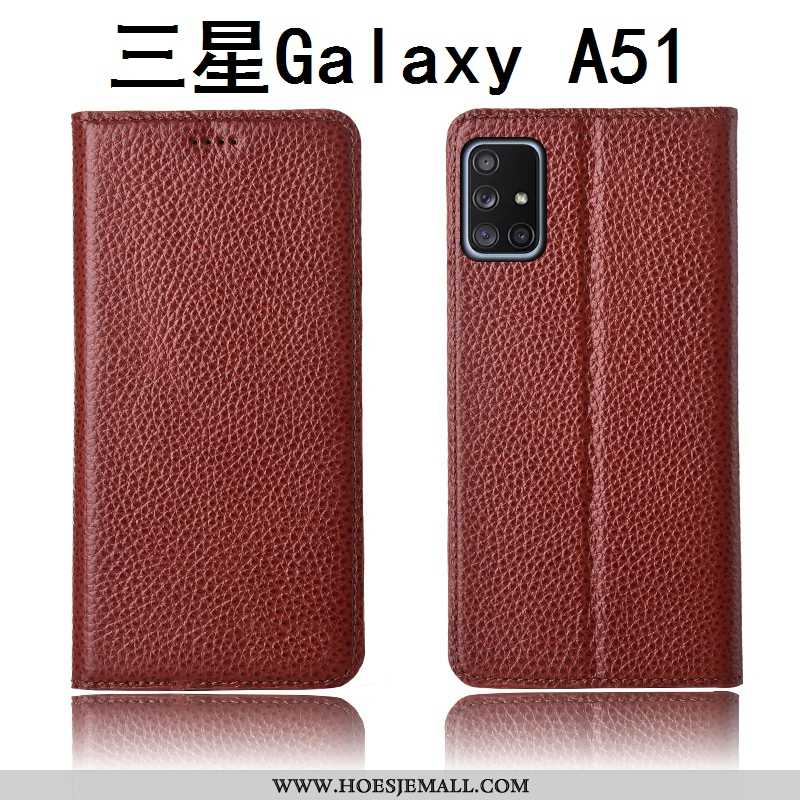 Hoesje Samsung Galaxy A51 Leren Schrobben Clamshell Anti-fall Khaki Echt Leer Siliconen