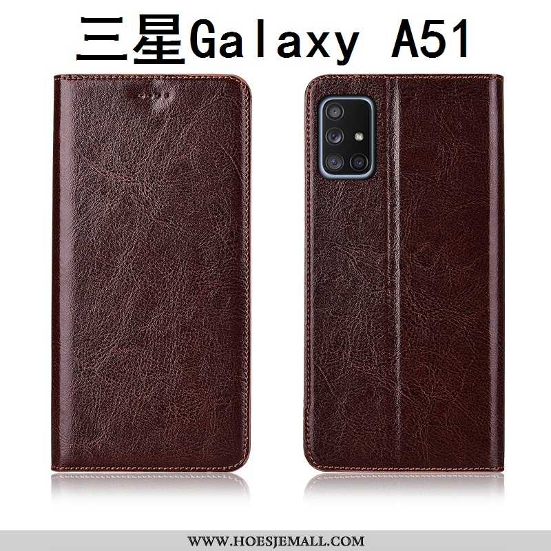 Hoes Samsung Galaxy A51 Leren Hoesje Schrobben Patroon Nieuw Mobiele Telefoon Bruine