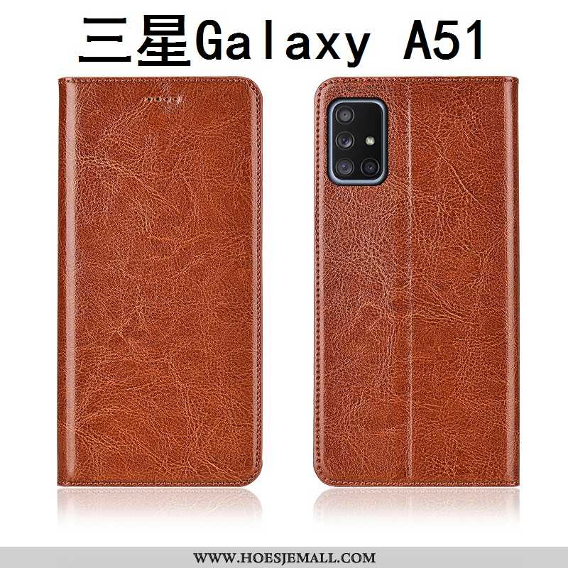 Hoes Samsung Galaxy A51 Leren Hoesje Schrobben Patroon Nieuw Mobiele Telefoon Bruine