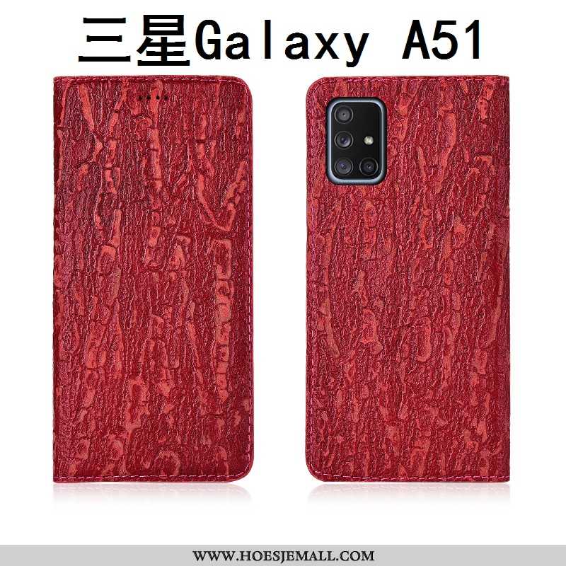 Hoesje Samsung Galaxy A51 Leer Siliconen Leren Schrobben Hoes Clamshell Nieuw Rood