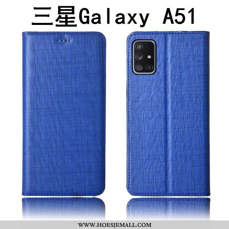 Hoesje Samsung Galaxy A51 Schrobben Echt Leer Ster Anti-fall Blauw Siliconen Blauwe