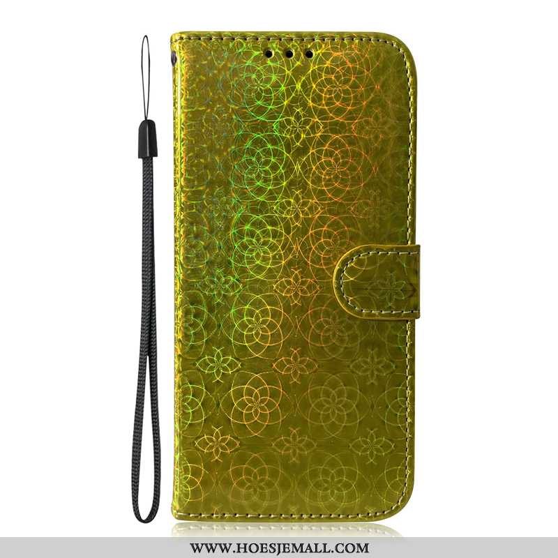 Hoes Samsung Galaxy A51 Bescherming Leren Hoesje Goud Kaart Gekleurde Clamshell Gouden