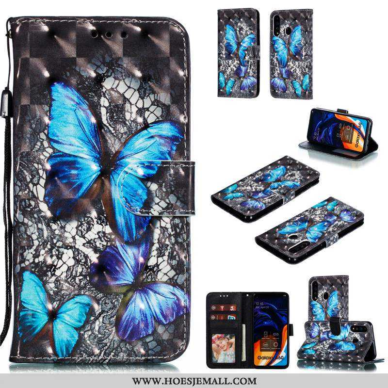 Hoes Samsung Galaxy A60 Leren Hoesje Mooie Blauw Folio Mobiele Telefoon Ster Blauwe