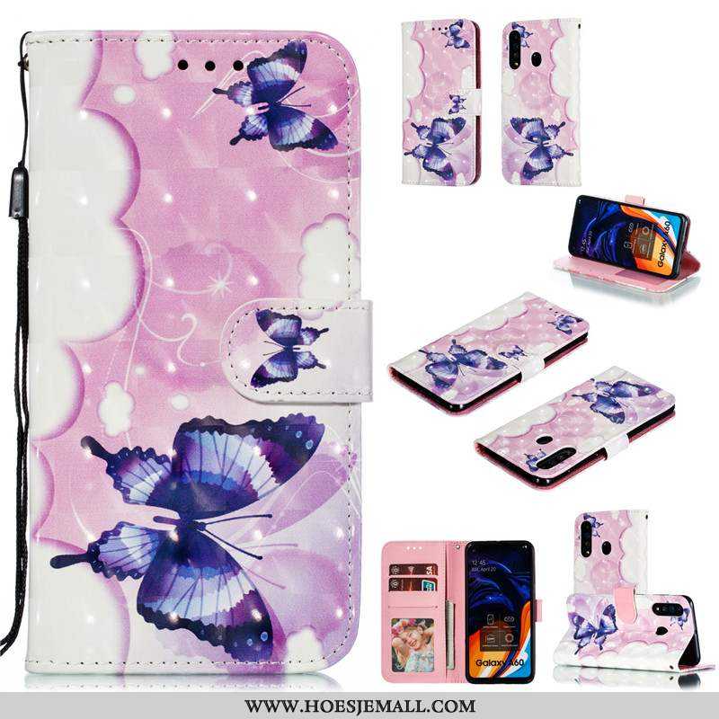 Hoes Samsung Galaxy A60 Leren Hoesje Mooie Blauw Folio Mobiele Telefoon Ster Blauwe