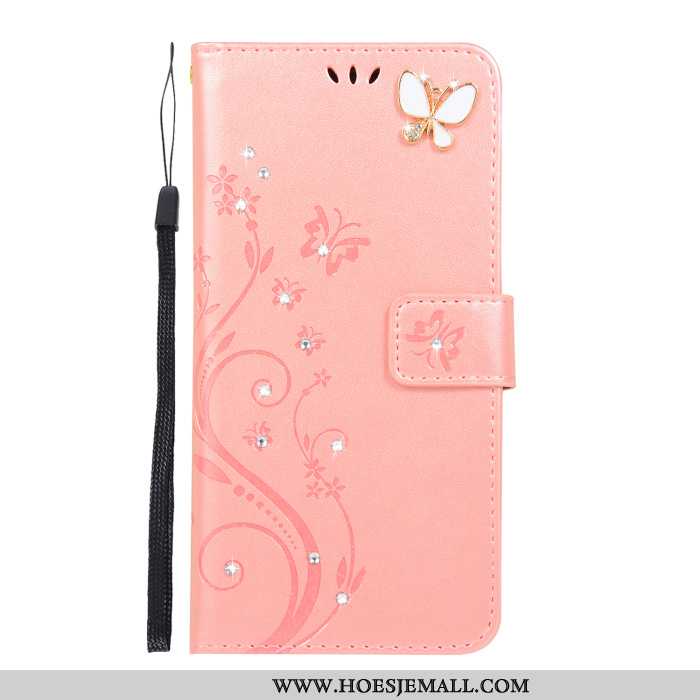 Hoes Samsung Galaxy A60 Met Strass Leren Hoesje Mobiele Telefoon Siliconen Zacht Folio Roze