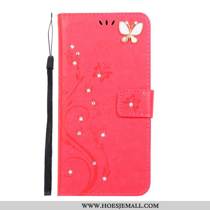 Hoes Samsung Galaxy A60 Met Strass Leren Hoesje Mobiele Telefoon Siliconen Zacht Folio Roze