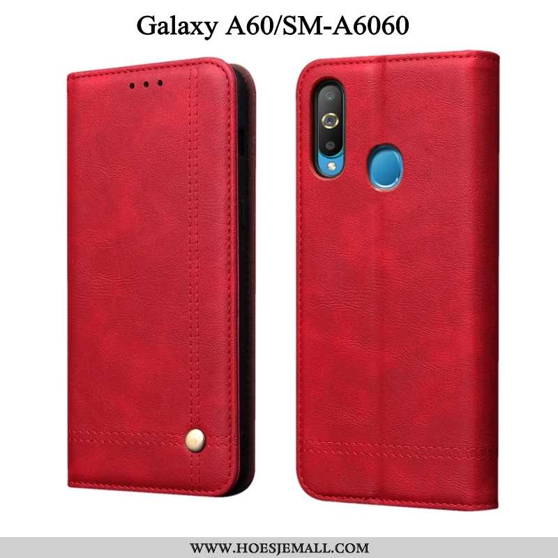 Hoes Samsung Galaxy A60 Bescherming Leren Hoesje Zwart Mobiele Telefoon Folio Zwarte