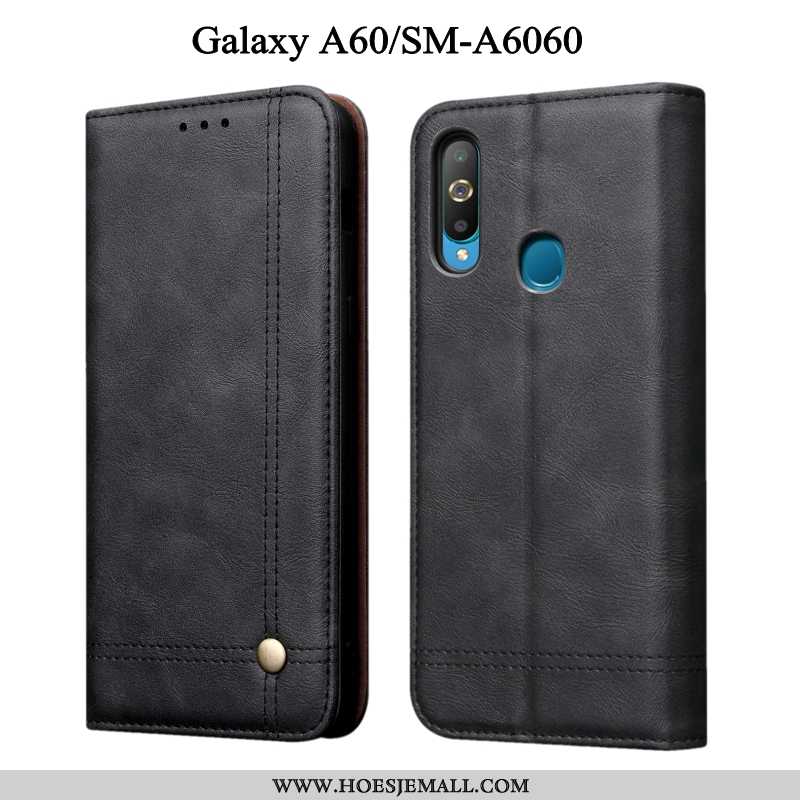 Hoes Samsung Galaxy A60 Bescherming Leren Hoesje Zwart Mobiele Telefoon Folio Zwarte