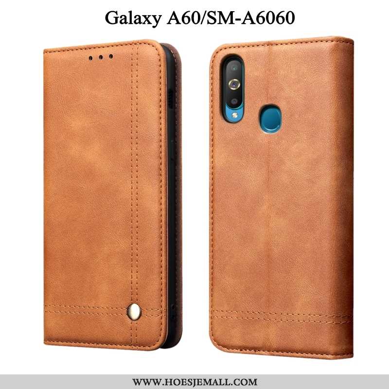 Hoes Samsung Galaxy A60 Bescherming Leren Hoesje Zwart Mobiele Telefoon Folio Zwarte