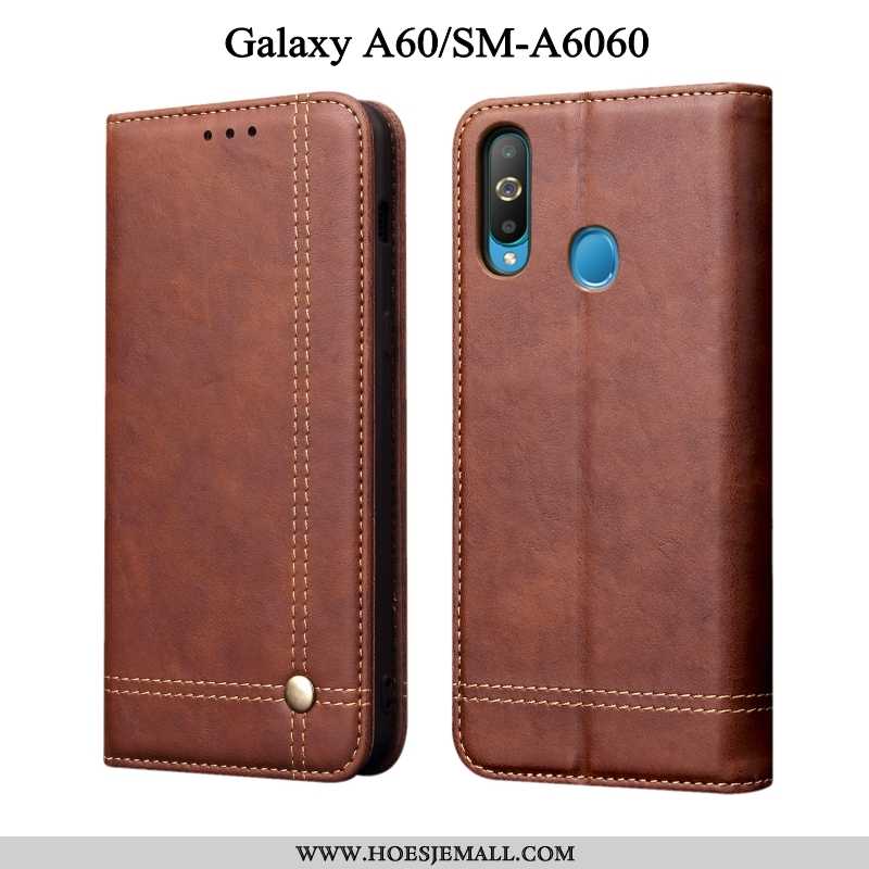 Hoes Samsung Galaxy A60 Bescherming Leren Hoesje Zwart Mobiele Telefoon Folio Zwarte