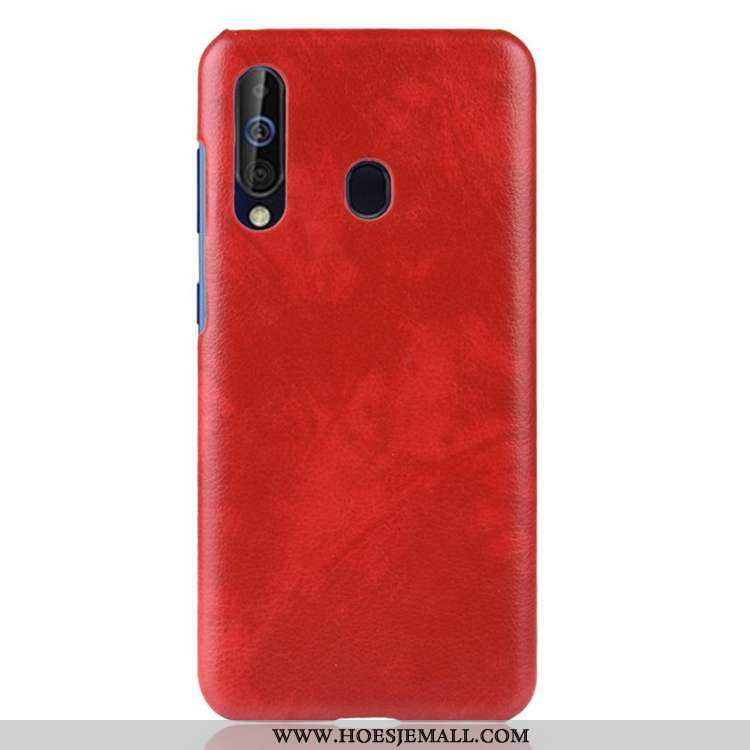 Hoes Samsung Galaxy A60 Leren Hoesje Persoonlijk Ster Patroon Rood Anti-fall