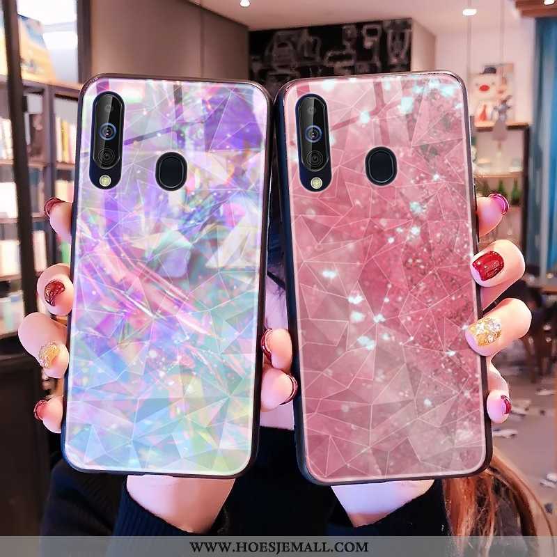 Hoesje Samsung Galaxy A60 Patroon Ruit Roze Ster Net Red Mobiele Telefoon