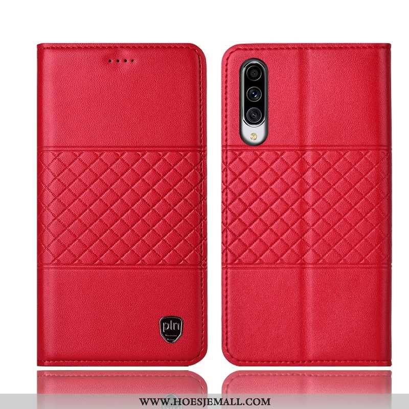 Hoes Samsung Galaxy A70 Bescherming Leren Hoesje Rood Mesh Folio All Inclusive