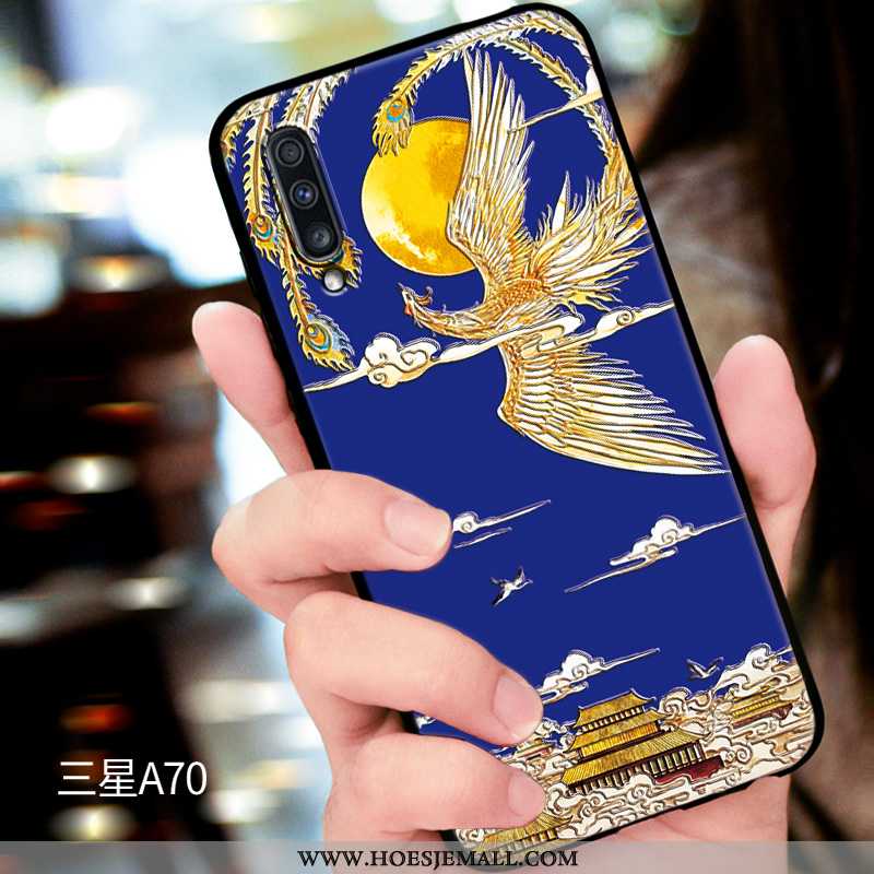 Hoesje Samsung Galaxy A70 Zacht Siliconen Schrobben Blauw Reliëf Ster Blauwe