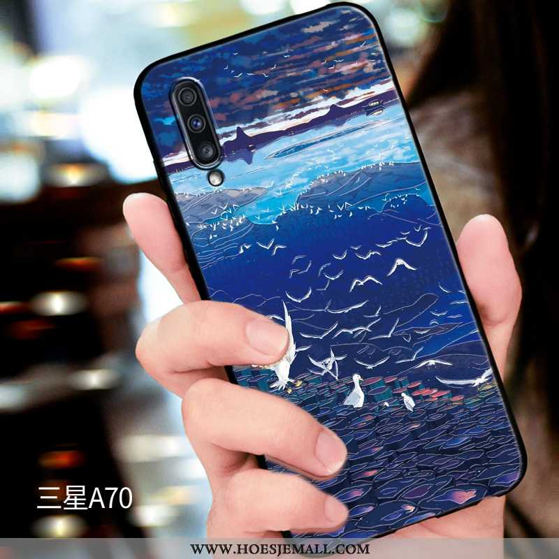 Hoesje Samsung Galaxy A70 Zacht Siliconen Schrobben Blauw Reliëf Ster Blauwe