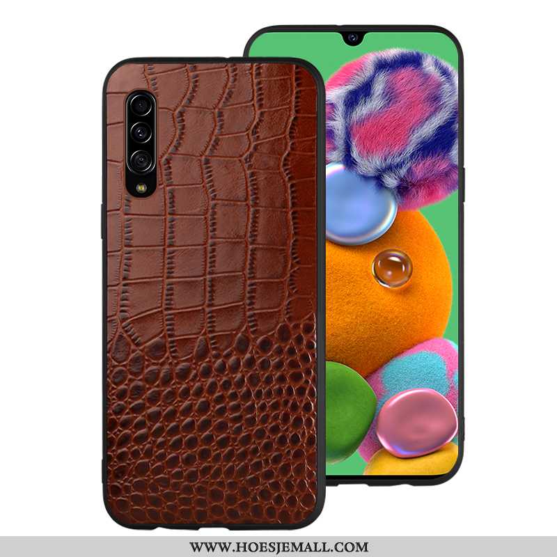 Hoes Samsung Galaxy A70 Bescherming Leren Hoesje Anti-fall Mobiele Telefoon Patroon Ster Bruin