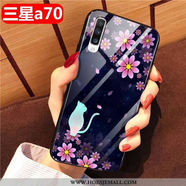 Hoes Samsung Galaxy A70 Glas Mode Hoesje Scheppend Zacht Brits Zwart Zwarte