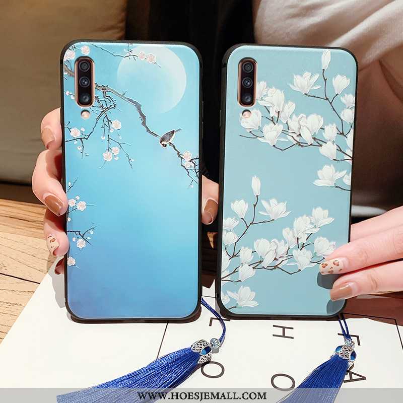 Hoesje Samsung Galaxy A70 Siliconen Bescherming Kwasten Zacht Chinese Stijl Mobiele Telefoon Blauwe