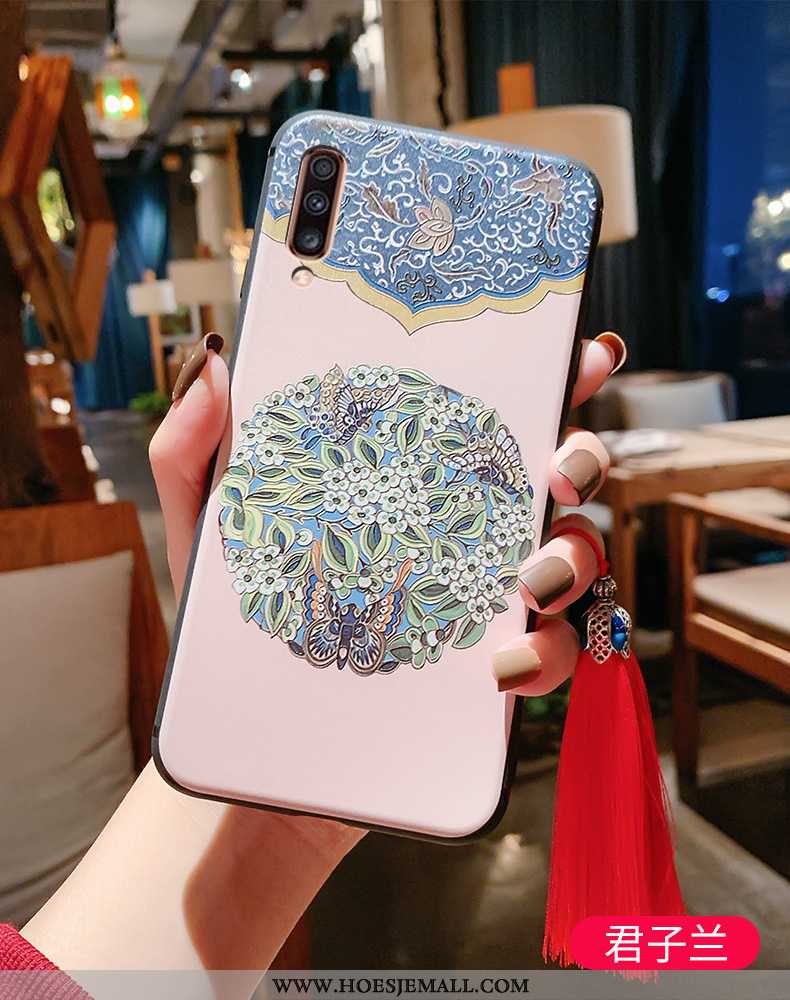 Hoesje Samsung Galaxy A70 Siliconen Bescherming Kwasten Zacht Chinese Stijl Mobiele Telefoon Blauwe