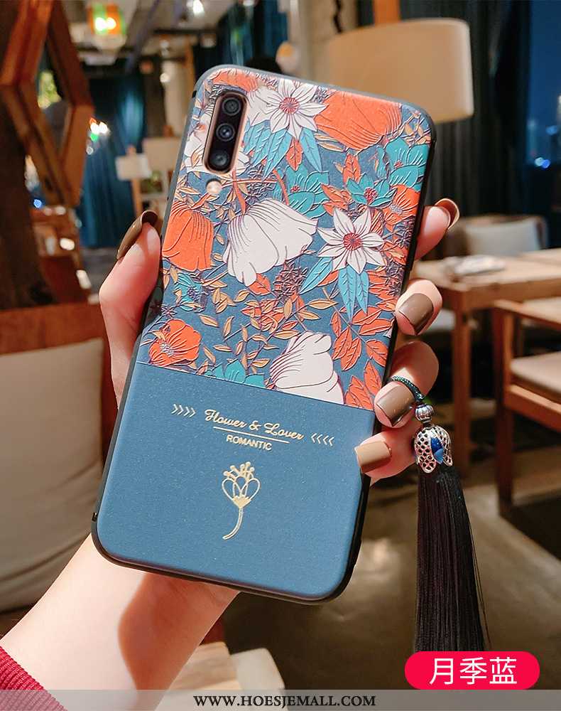 Hoesje Samsung Galaxy A70 Siliconen Bescherming Kwasten Zacht Chinese Stijl Mobiele Telefoon Blauwe