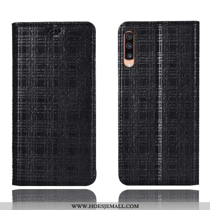 Hoesje Samsung Galaxy A70s Patroon Bescherming Ster Mobiele Telefoon Echt Leer Grijs Geruit