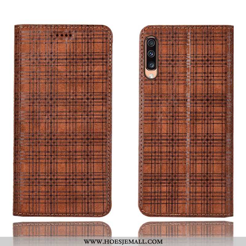 Hoesje Samsung Galaxy A70s Patroon Bescherming Ster Mobiele Telefoon Echt Leer Grijs Geruit