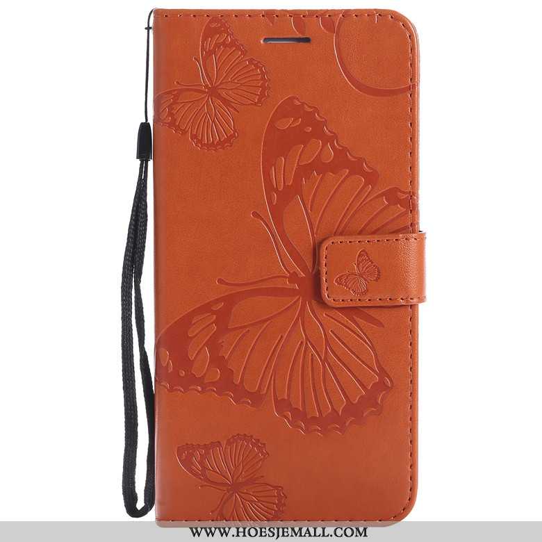 Hoesje Samsung Galaxy A70s Bescherming Leren Ster Vlinder Bloemen Mobiele Telefoon Oranje