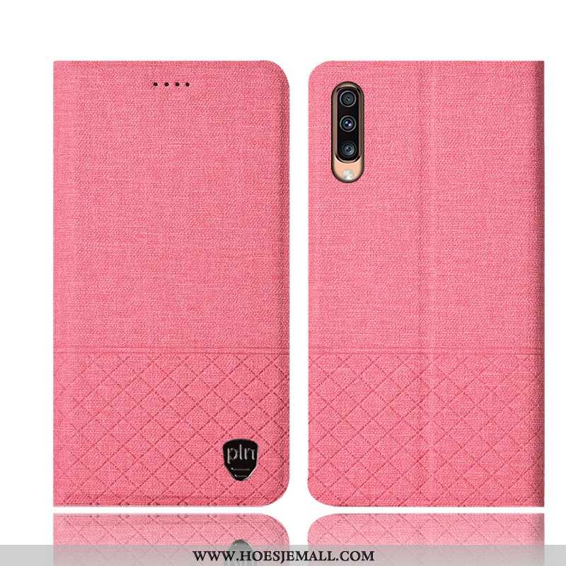 Hoesje Samsung Galaxy A70s Bescherming Katoen En Linnen Geruite Roze Leren All Inclusive