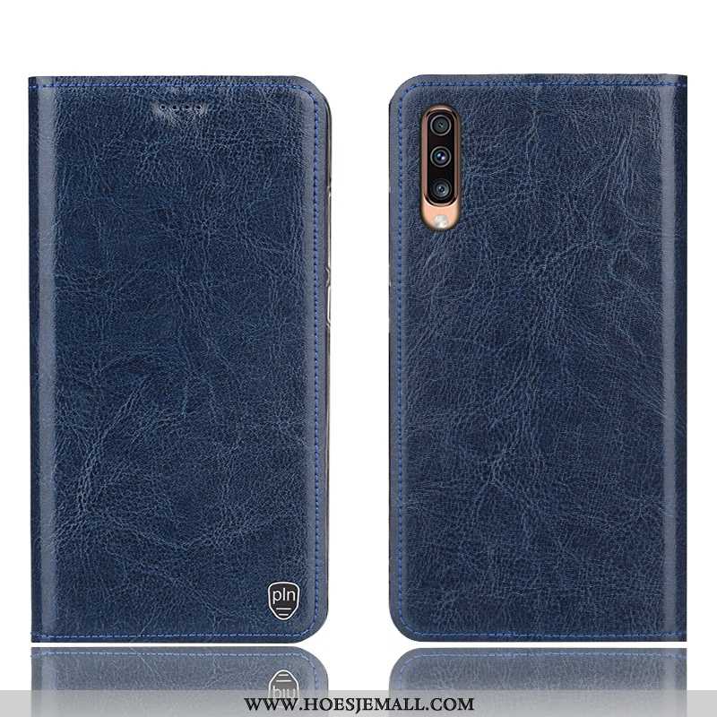 Hoesje Samsung Galaxy A70s Leren Patroon Folio All Inclusive Hoes Bescherming Mobiele Telefoon Grijs