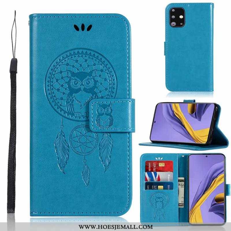 Hoes Samsung Galaxy A71 Leren Hoesje Folio Blauw Eenvoudige Ster Mobiele Telefoon Blauwe