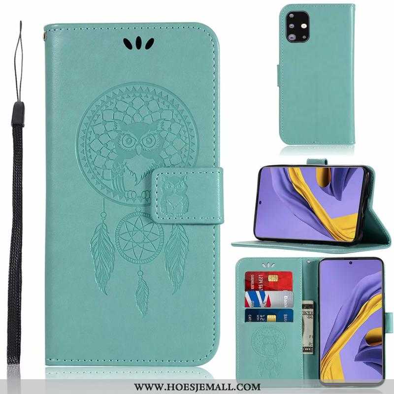 Hoes Samsung Galaxy A71 Leren Hoesje Folio Blauw Eenvoudige Ster Mobiele Telefoon Blauwe