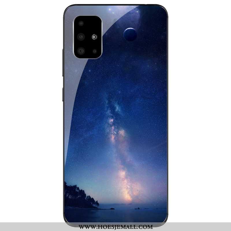 Hoes Samsung Galaxy A71 Glas Persoonlijk Anti-fall Siliconen Hoesje Ster Blauw Blauwe