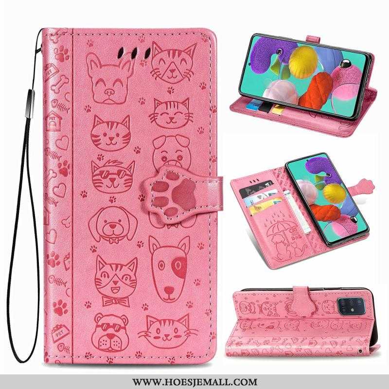 Hoes Samsung Galaxy A71 Leren Hoesje Klittenband Lovers Clamshell All Inclusive Roze Ster