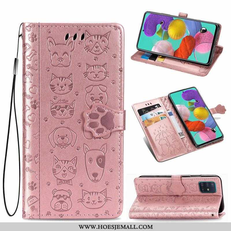 Hoes Samsung Galaxy A71 Leren Hoesje Klittenband Lovers Clamshell All Inclusive Roze Ster